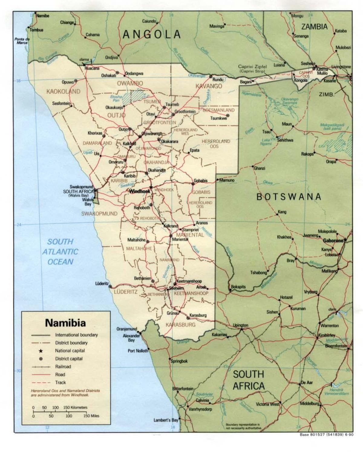 नामीबिया के नक्शे के साथ सभी शहरों